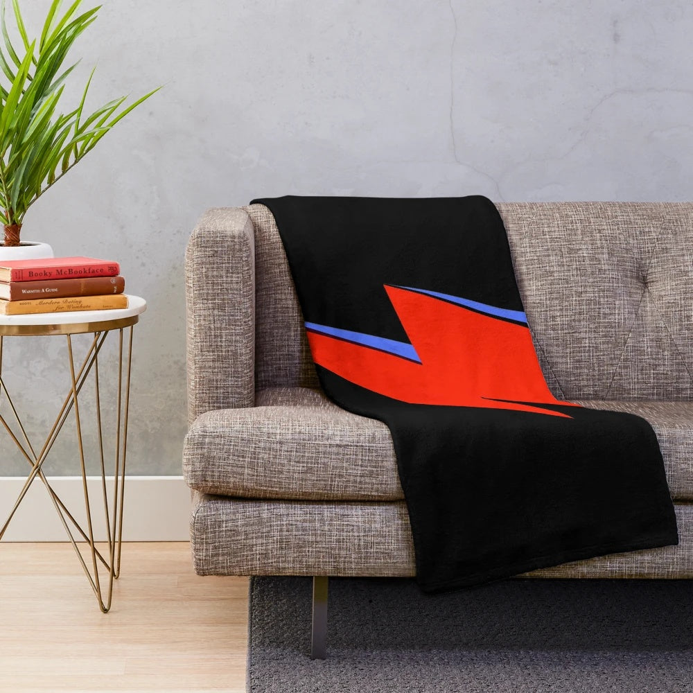 Aladdin Sane inspired plush blanket featuring David Bowie's iconic lightning bolt design