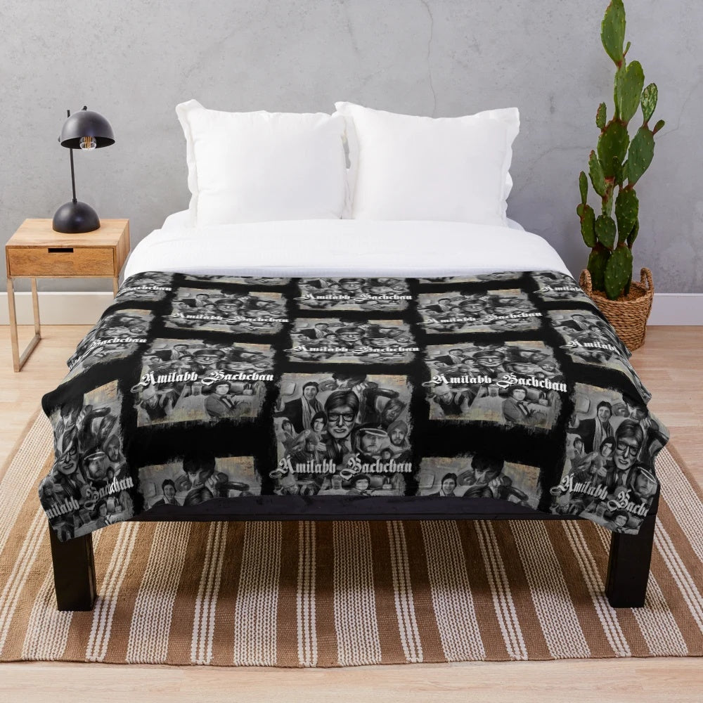 Amitabh Bachchan collage printed on a cozy plush blanket