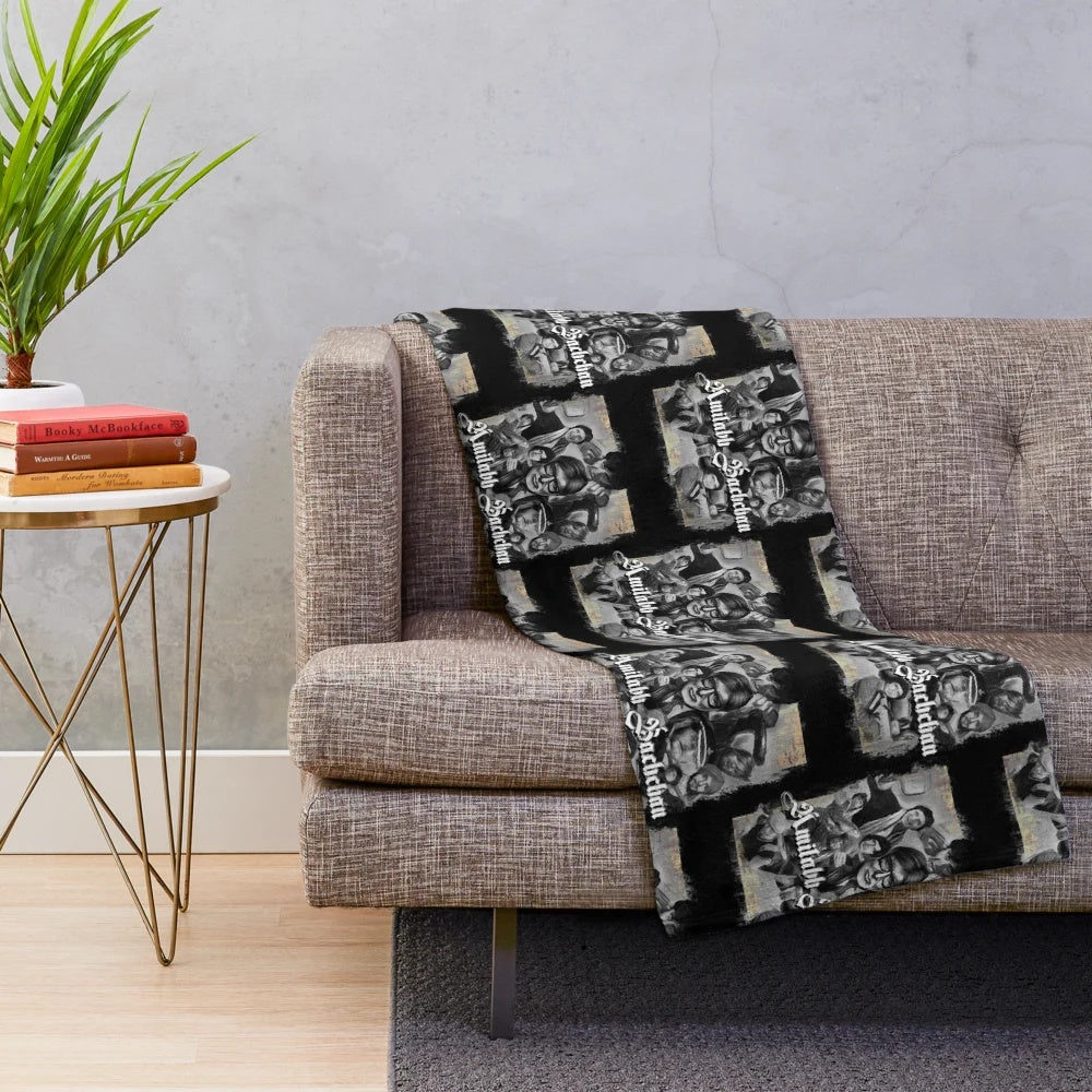 Amitabh Bachchan collage printed on a cozy plush blanket