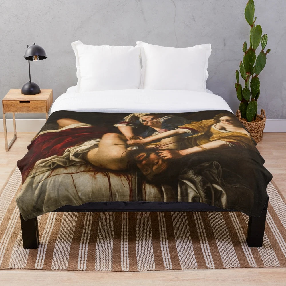Plush blanket inspired by Artemisia Gentileschi's Judith Slaying Holofernes masterpiece