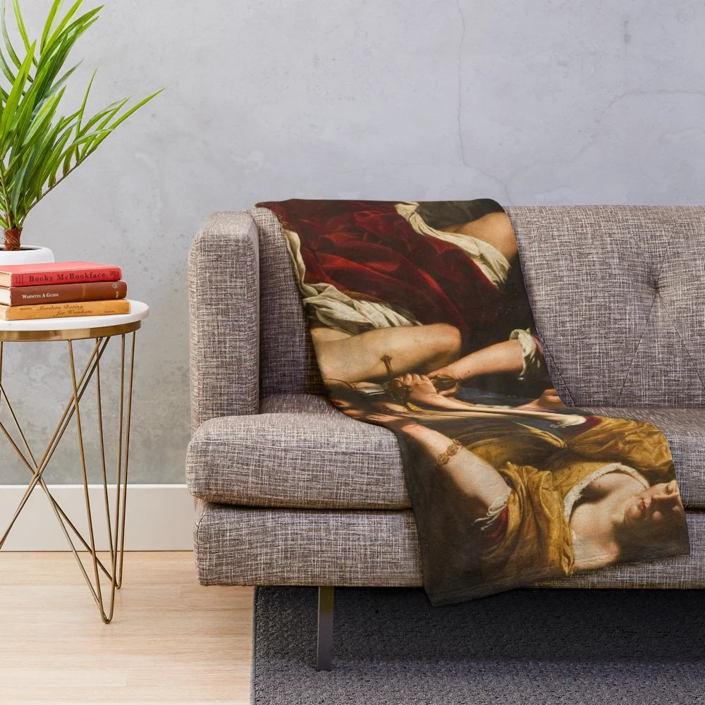 Plush blanket inspired by Artemisia Gentileschi's Judith Slaying Holofernes masterpiece