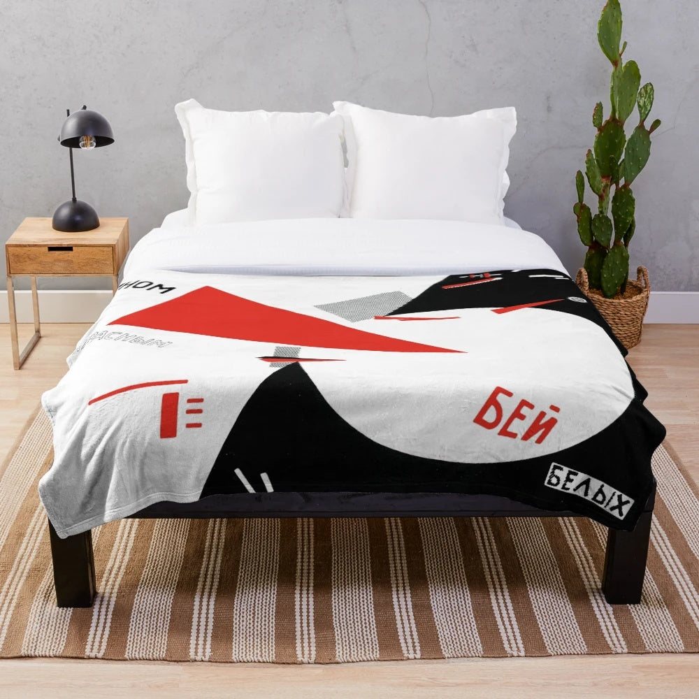 El Lissitzky inspired plush blanket featuring abstract constructivist design