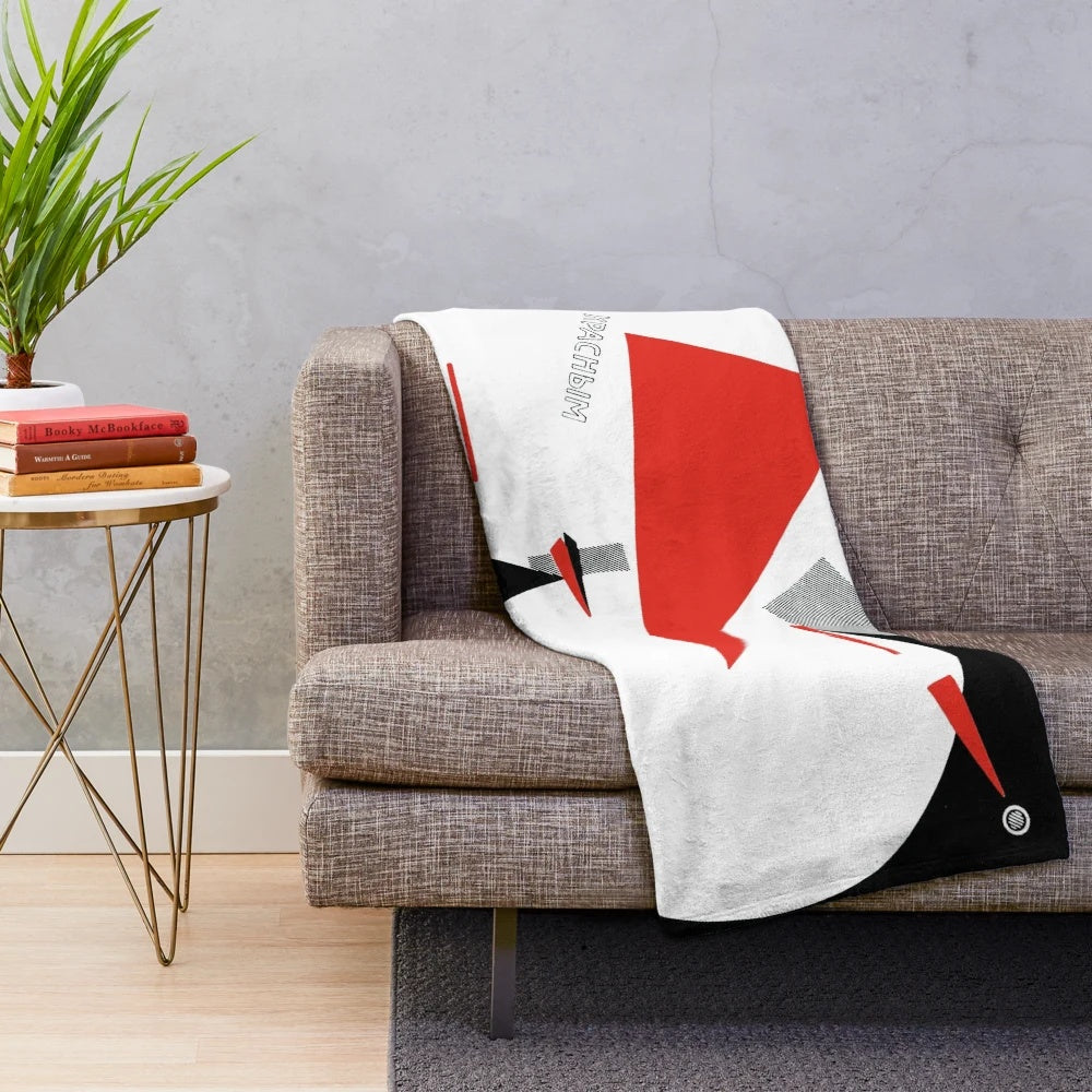 El Lissitzky inspired plush blanket featuring abstract constructivist design