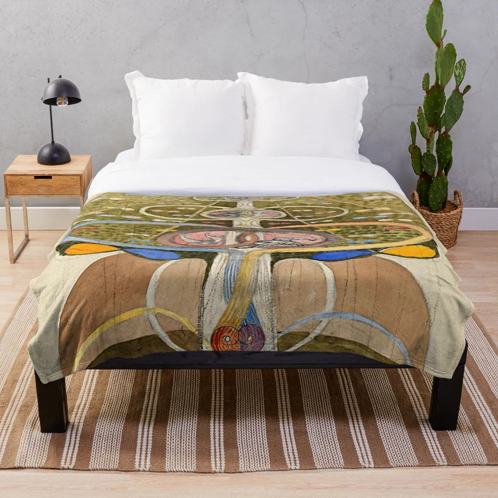Plush blanket featuring the spiritual abstract painting "Tree of Knowledge No. 1" by Swedish artist Hilma af Klint