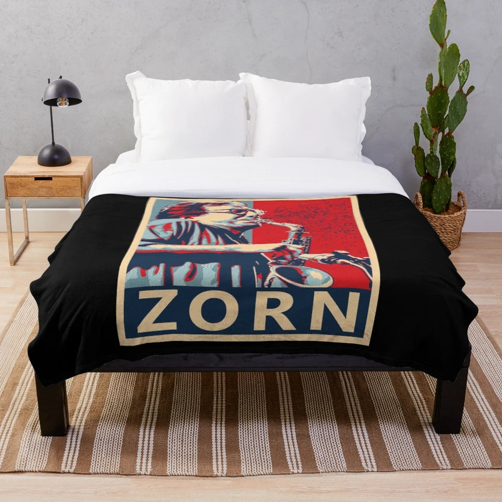 Plush blanket with John Zorn's iconic image, celebrating the renowned jazz musician's legacy