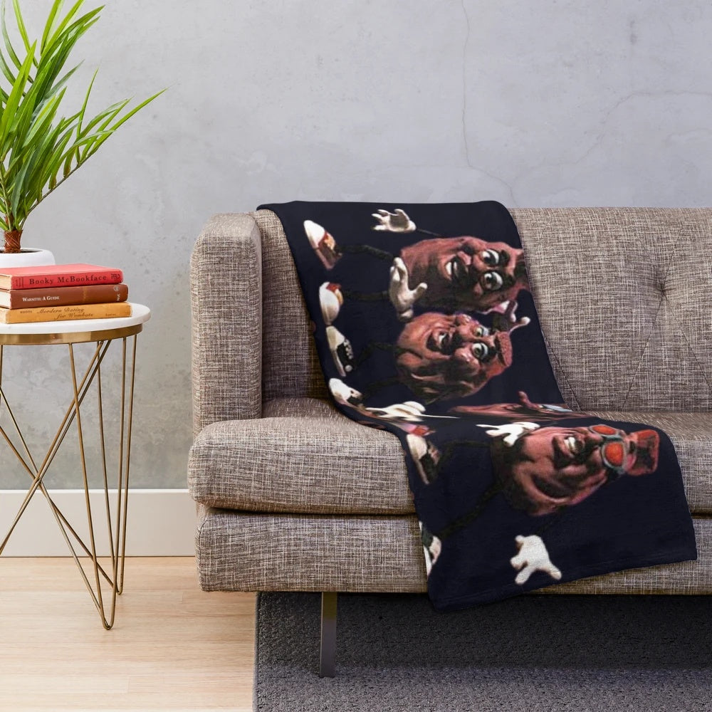 Cozy plush blanket featuring the iconic California Raisins character