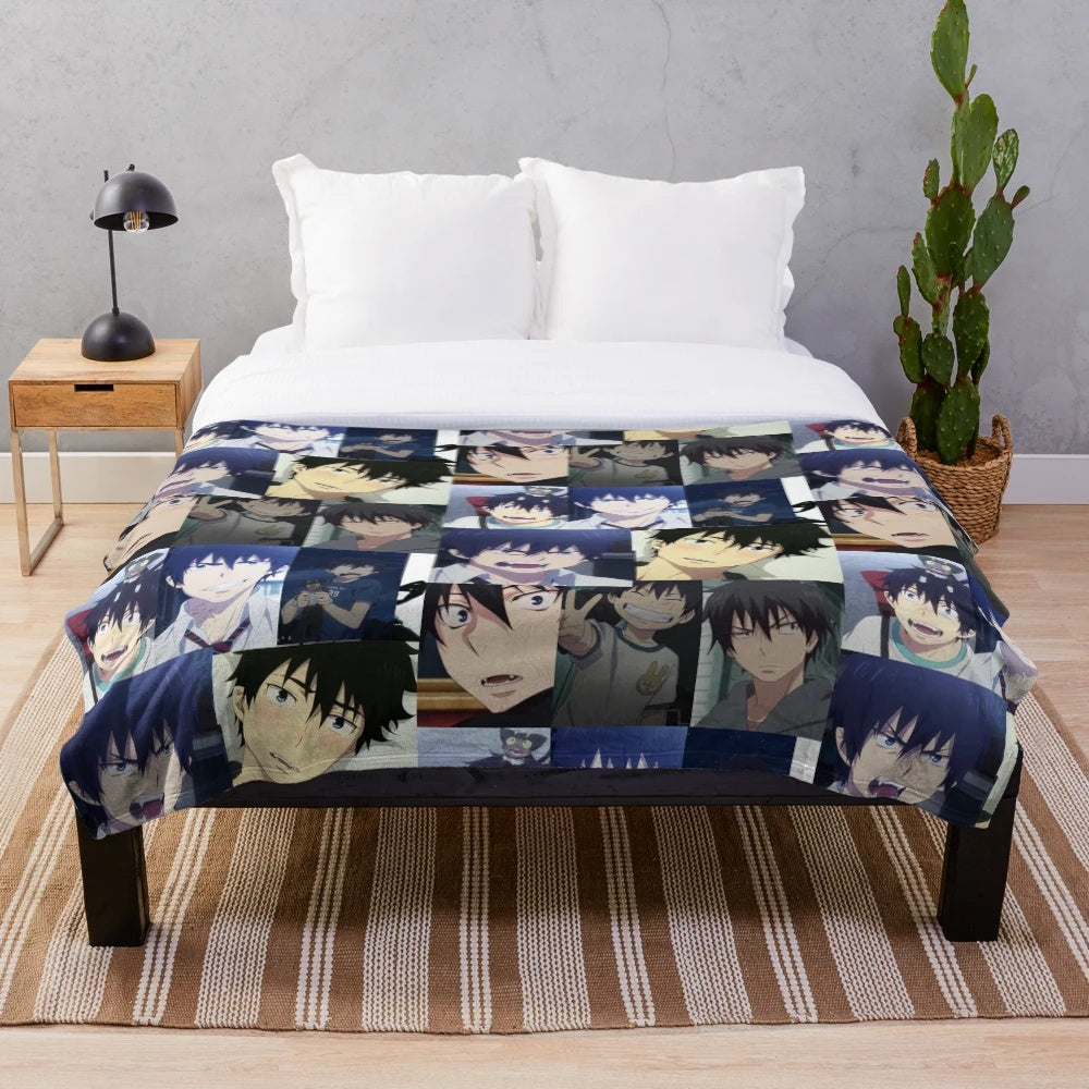 Blue Exorcist Rin Okumura Inspired Collage Design Plush Blanket