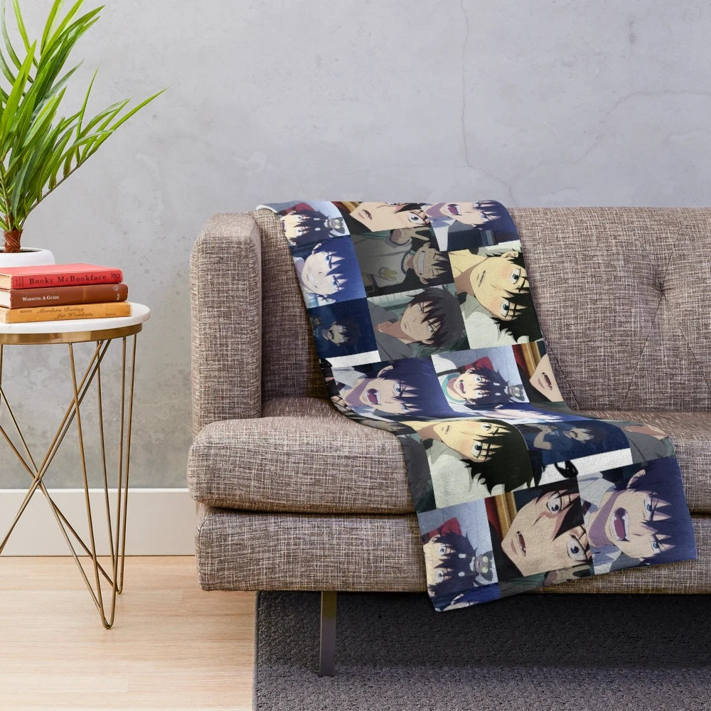 Blue Exorcist Rin Okumura Inspired Collage Design Plush Blanket