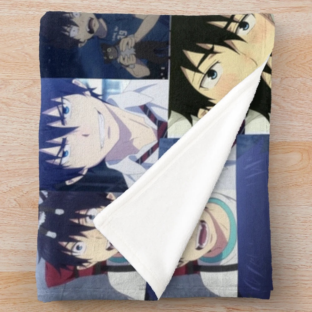 Blue Exorcist Rin Okumura Inspired Collage Design Plush Blanket