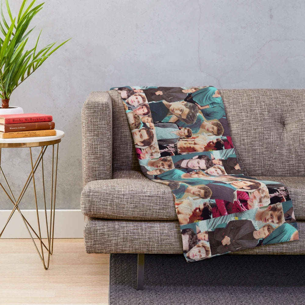 Andrew Garfield inspired collage design on a plush blanket
