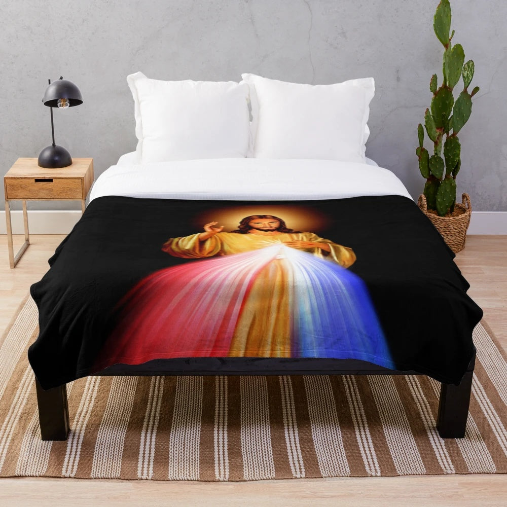 Divine Mercy Plush Blanket with Watercolor Jesus Image