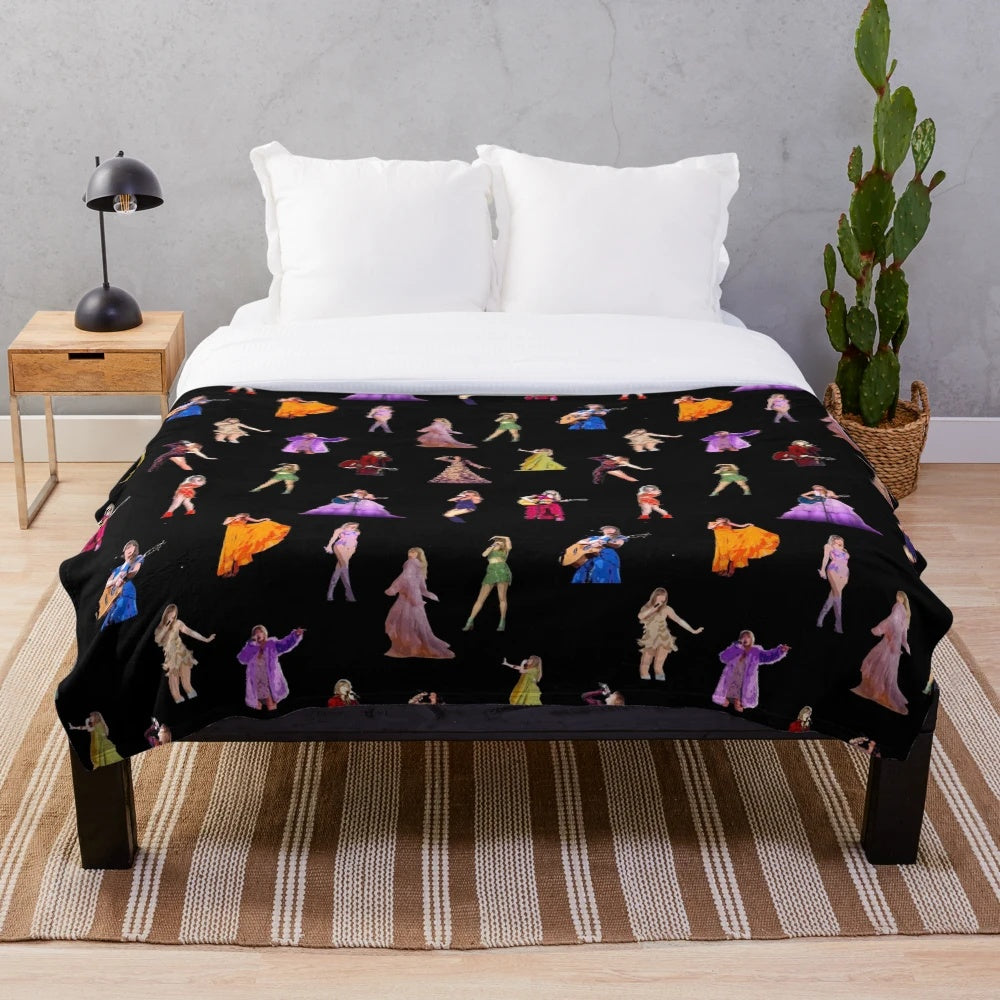 Plush blanket featuring Taylor Swift era-inspired pattern and artwork