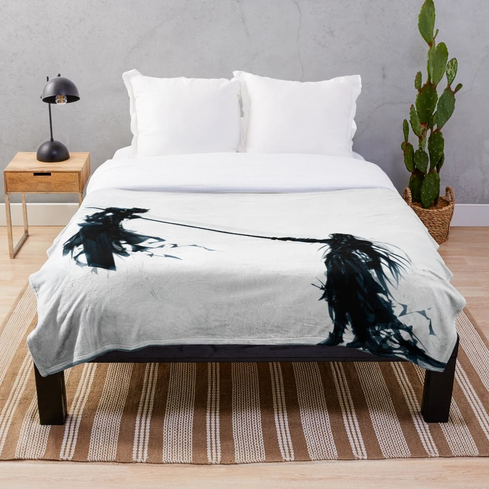 Final Fantasy inspired plush blanket featuring Sephiroth and Cloud