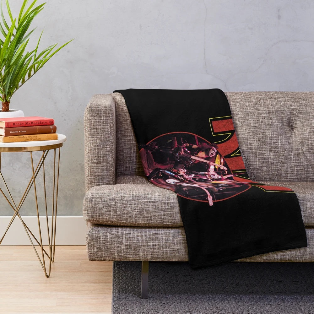 Inspired KISS band plush blanket featuring the iconic KISS characters