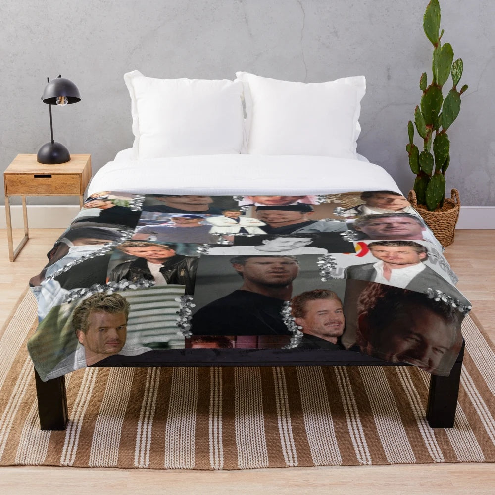 Plush blanket with a collage design featuring Mark Sloan from Grey's Anatomy