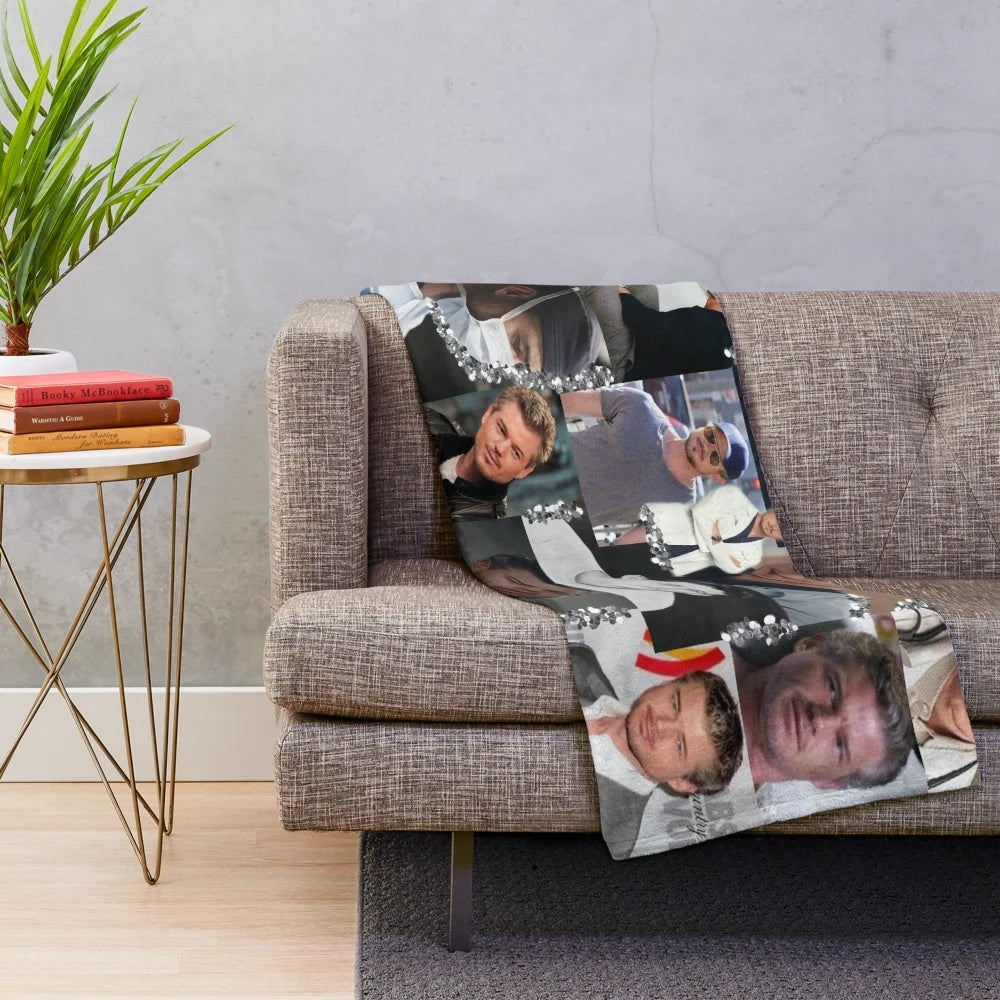 Plush blanket with a collage design featuring Mark Sloan from Grey's Anatomy
