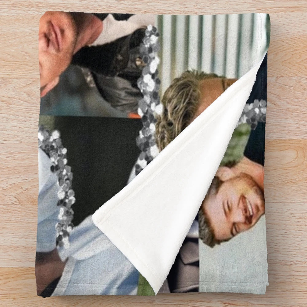 Plush blanket with a collage design featuring Mark Sloan from Grey's Anatomy