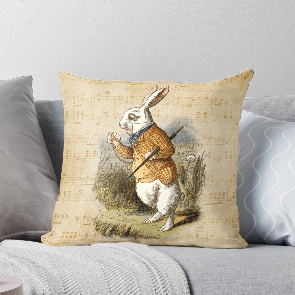 White Rabbit Pillow featuring inspirational Alice in Wonderland quotes