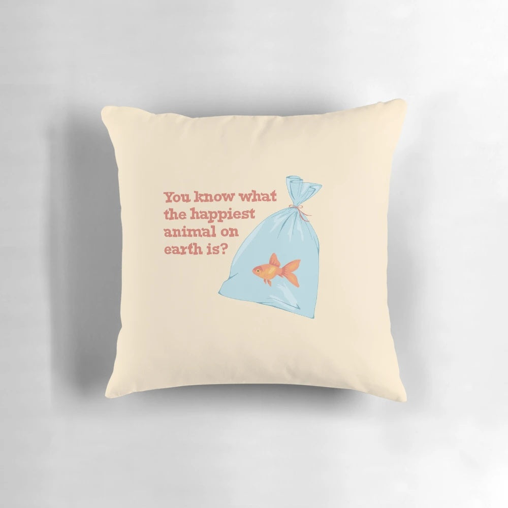 "Be a Goldfish" inspirational quote pillow with a goldfish illustration