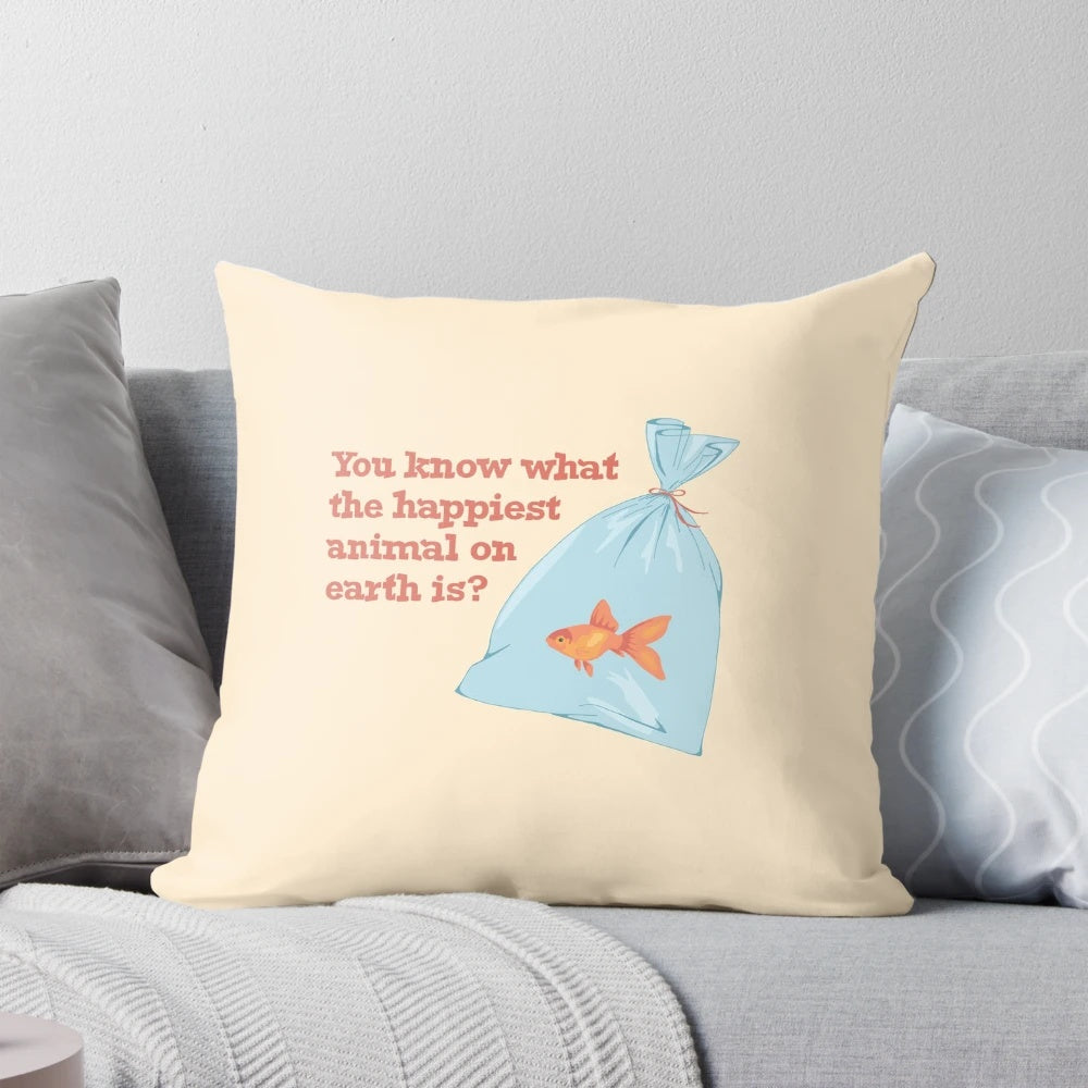 "Be a Goldfish" inspirational quote pillow with a goldfish illustration