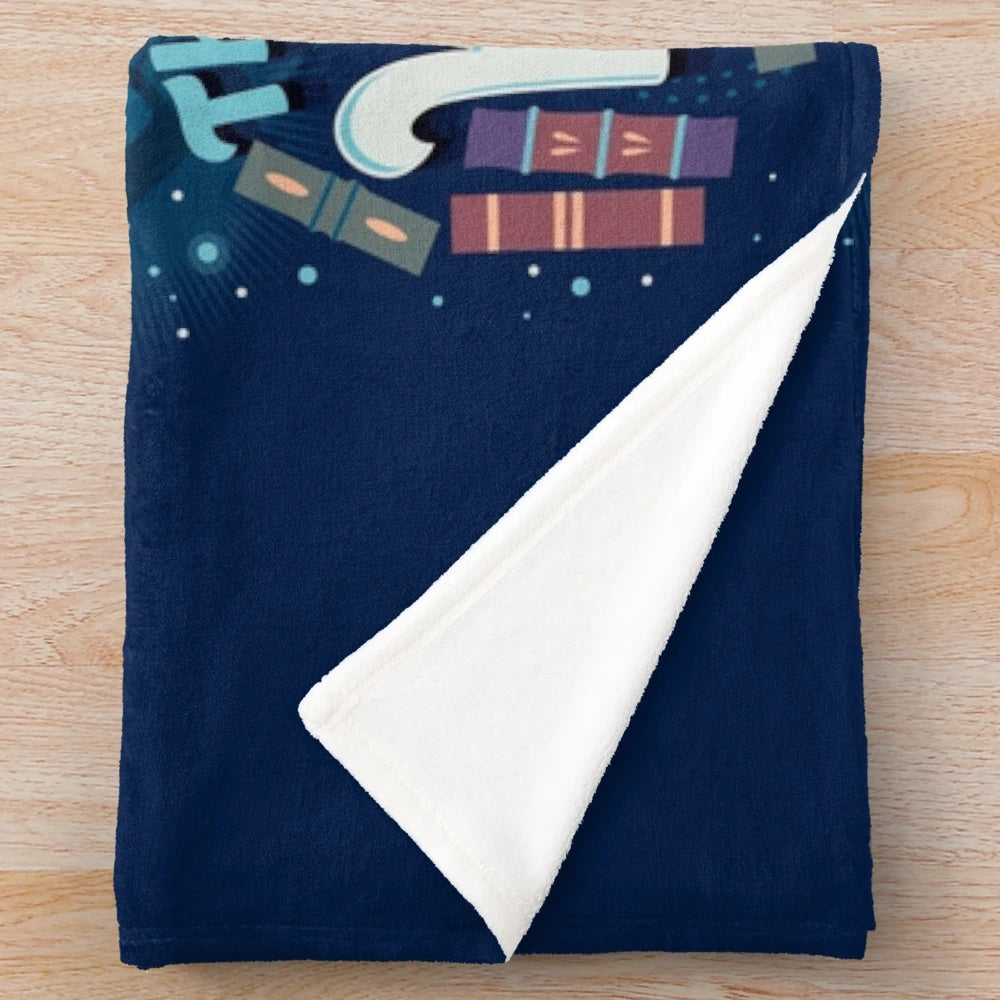 Plush blanket with the phrase "Books are the best weapons" in a stylized, hand-lettered design