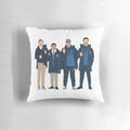 Pillow with the text "The Diamond Dogs, Believe, Be Curious" in a stylish design