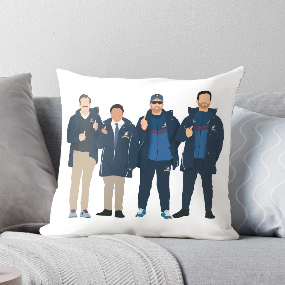 Pillow with the text "The Diamond Dogs, Believe, Be Curious" in a stylish design
