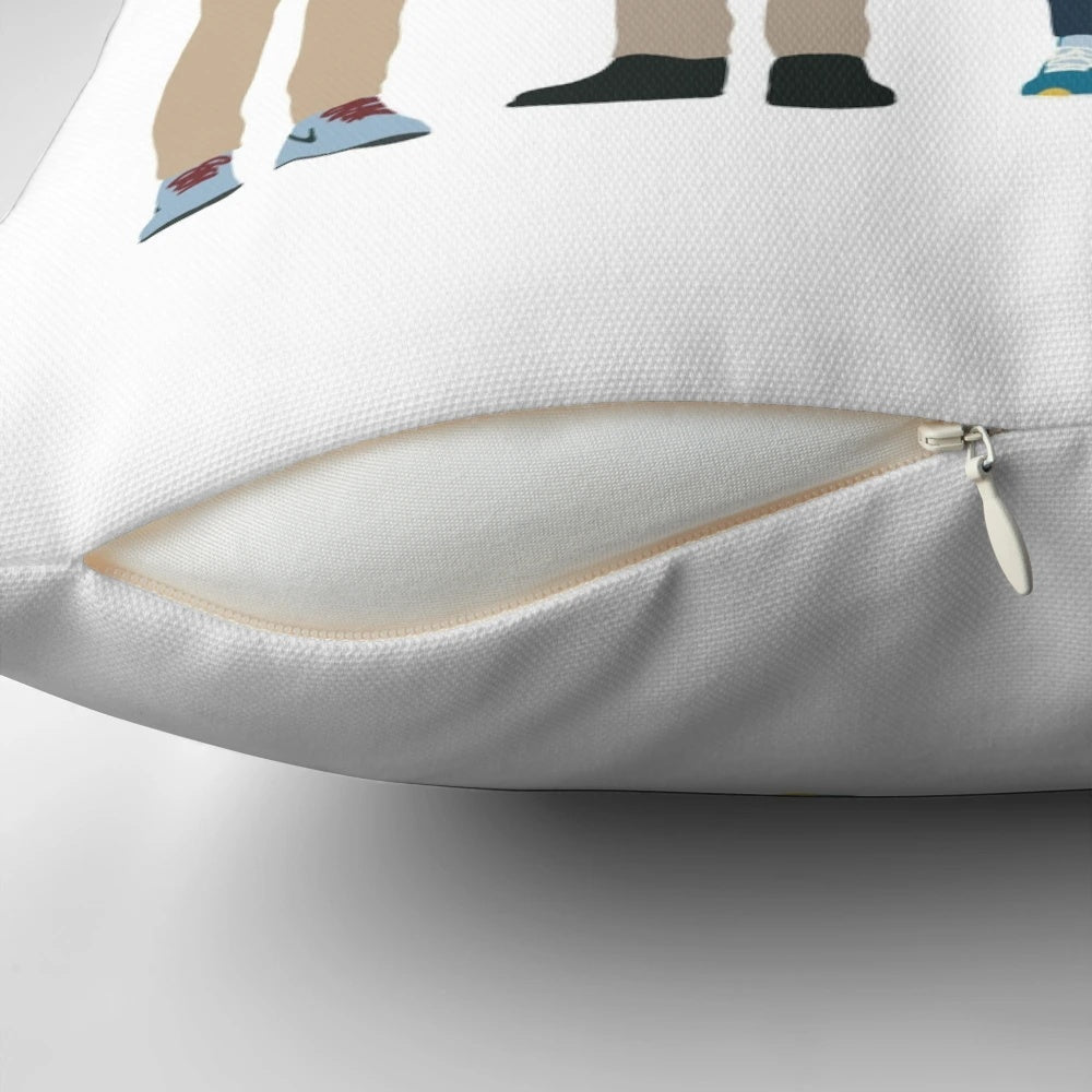 Pillow with the text "The Diamond Dogs, Believe, Be Curious" in a stylish design