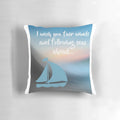 Decorative sailing-themed pillow with "Fair Winds and Following Seas" text