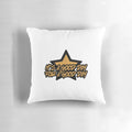 A black and gold throw pillow with the words "Good Day" printed in a motivational, uplifting design.