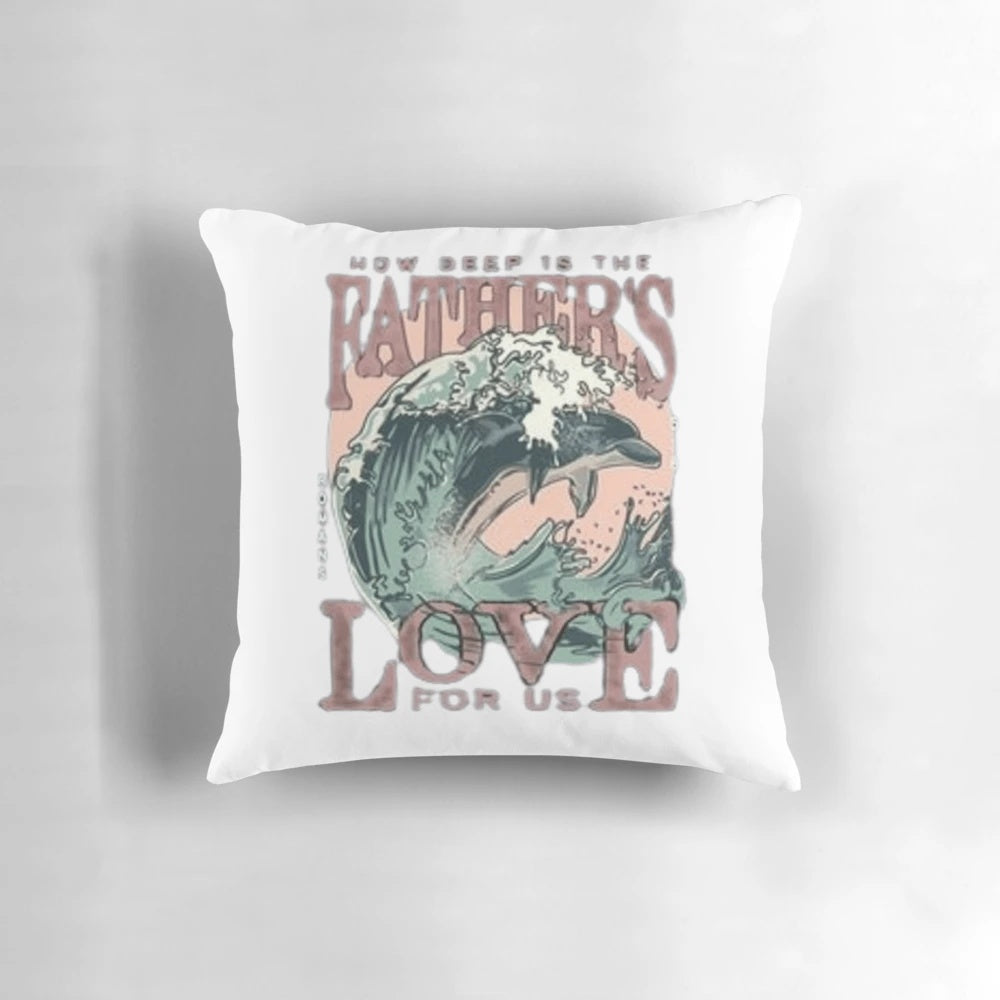 How Deep is His Love' inspirational Christian wall art pillow with abstract landscape design