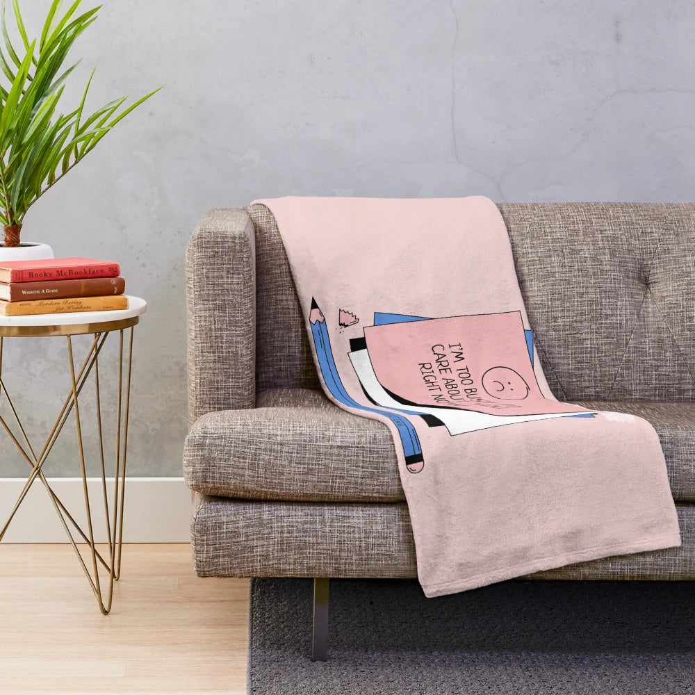 I'm Too Busy" plush blanket featuring a sleeping cat