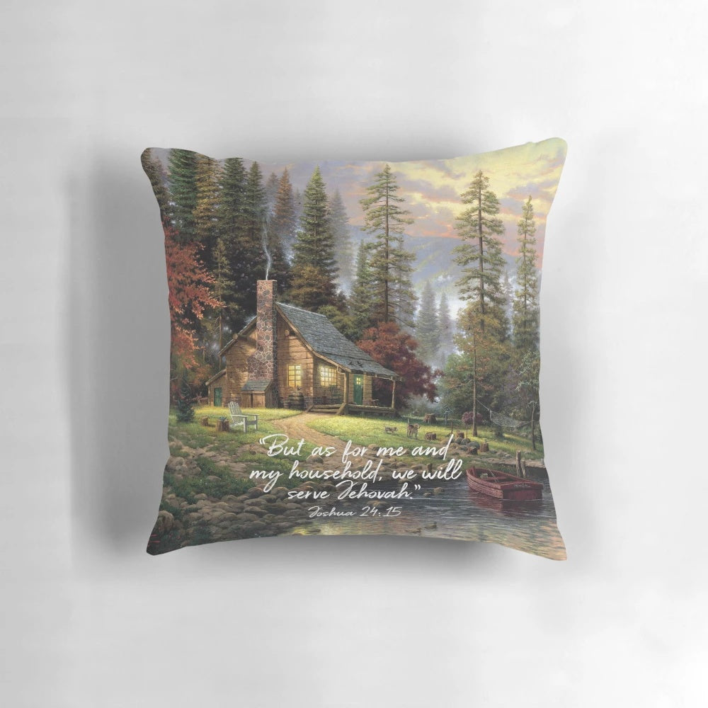 Joshua 24:15 Pillow with Bible Verse and Floral Design