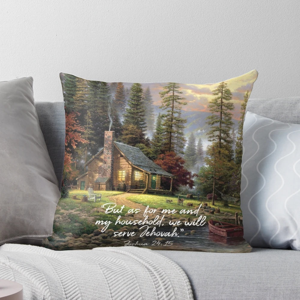 Joshua 24:15 Pillow with Bible Verse and Floral Design