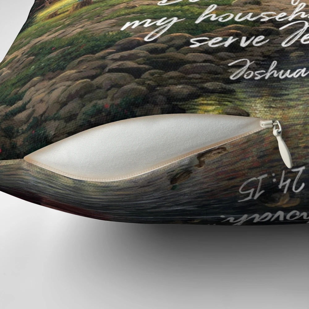 Joshua 24:15 Pillow with Bible Verse and Floral Design