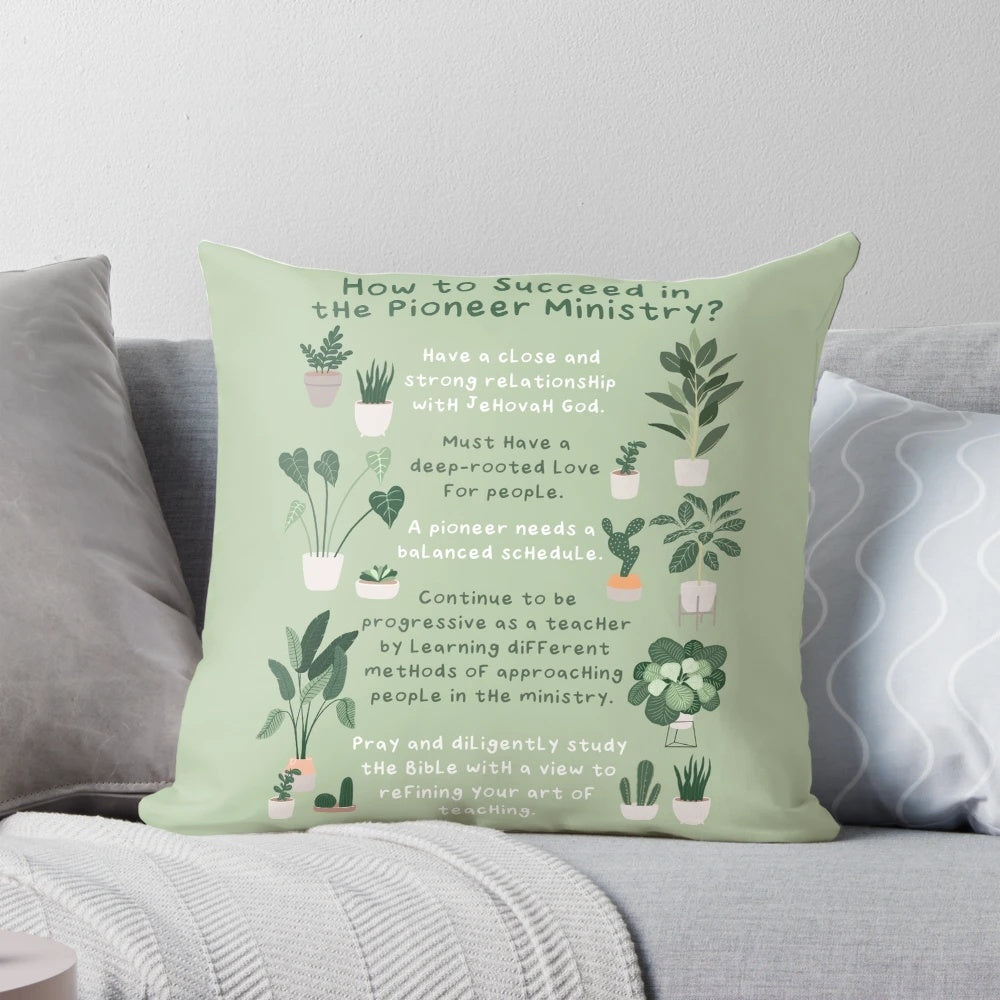 A plush, high-quality pillow featuring a design that celebrates Jehovah's Witnesses' pioneer ministry