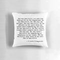 Beautiful and inspiring pillow featuring a classic quote from F. Scott Fitzgerald's literary works.