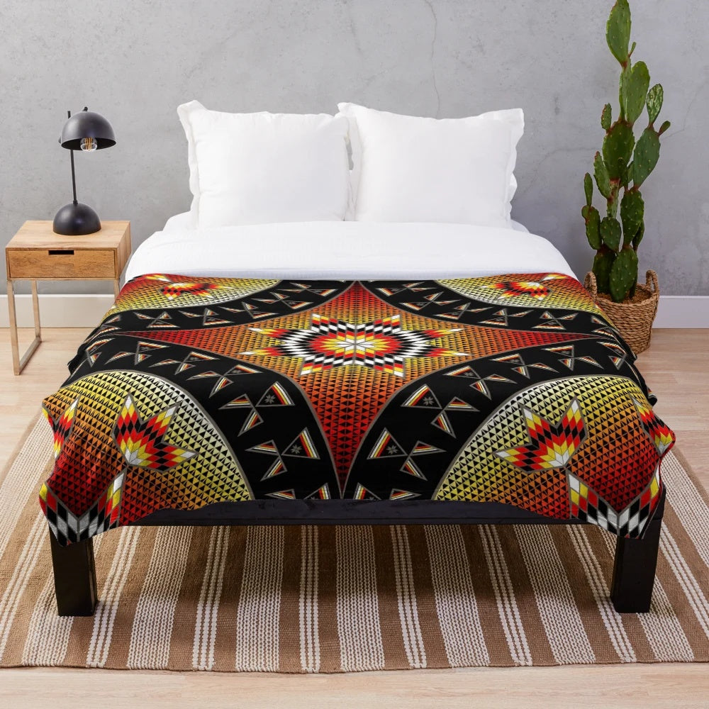 Native American inspired plush blanket with wildlife and landscape design