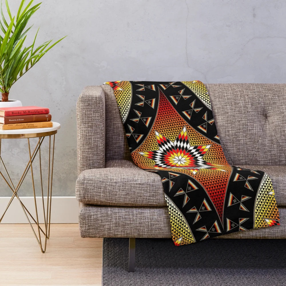 Native American inspired plush blanket with wildlife and landscape design