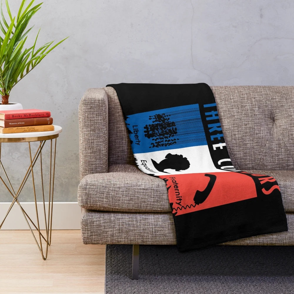 Plush blanket featuring imagery inspired by Krzysztof Kieslowski's Three Colors Trilogy
