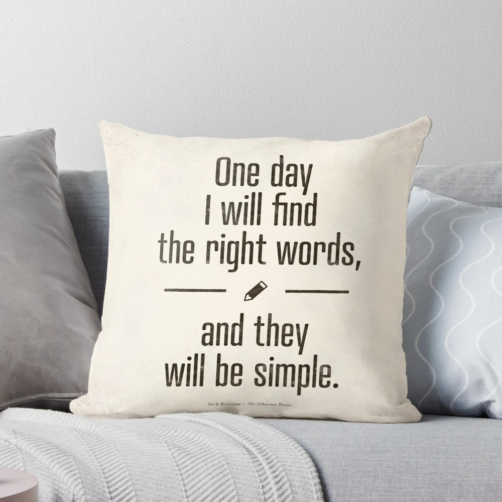 Jack Kerouac's 'The Dharma Bums' quote printed on a black and white pillow