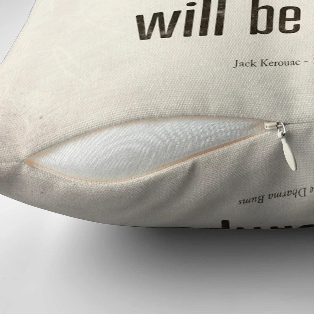 Jack Kerouac's 'The Dharma Bums' quote printed on a black and white pillow