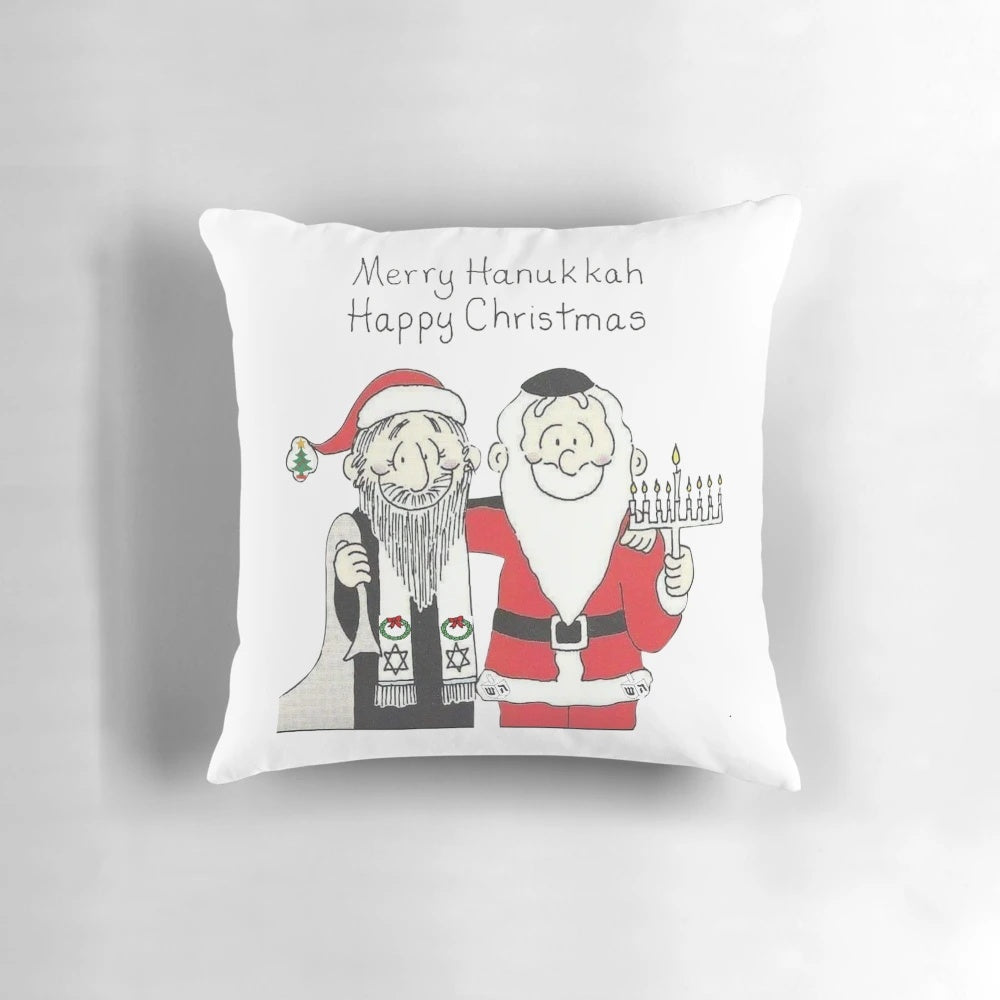 Interfaith Chanukkah and Christmas Pillow featuring a design that celebrates both Hanukkah and Christmas holidays
