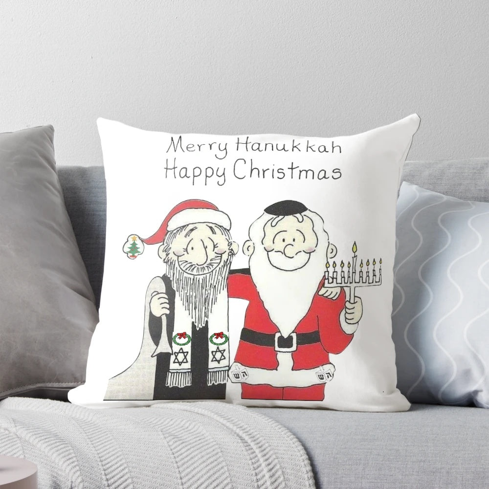 Interfaith Chanukkah and Christmas Pillow featuring a design that celebrates both Hanukkah and Christmas holidays