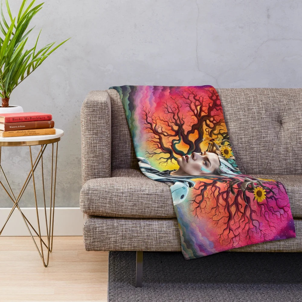 Intergalactic Android Tree Plush Blanket with Sci-Fi Fantasy Patterns
