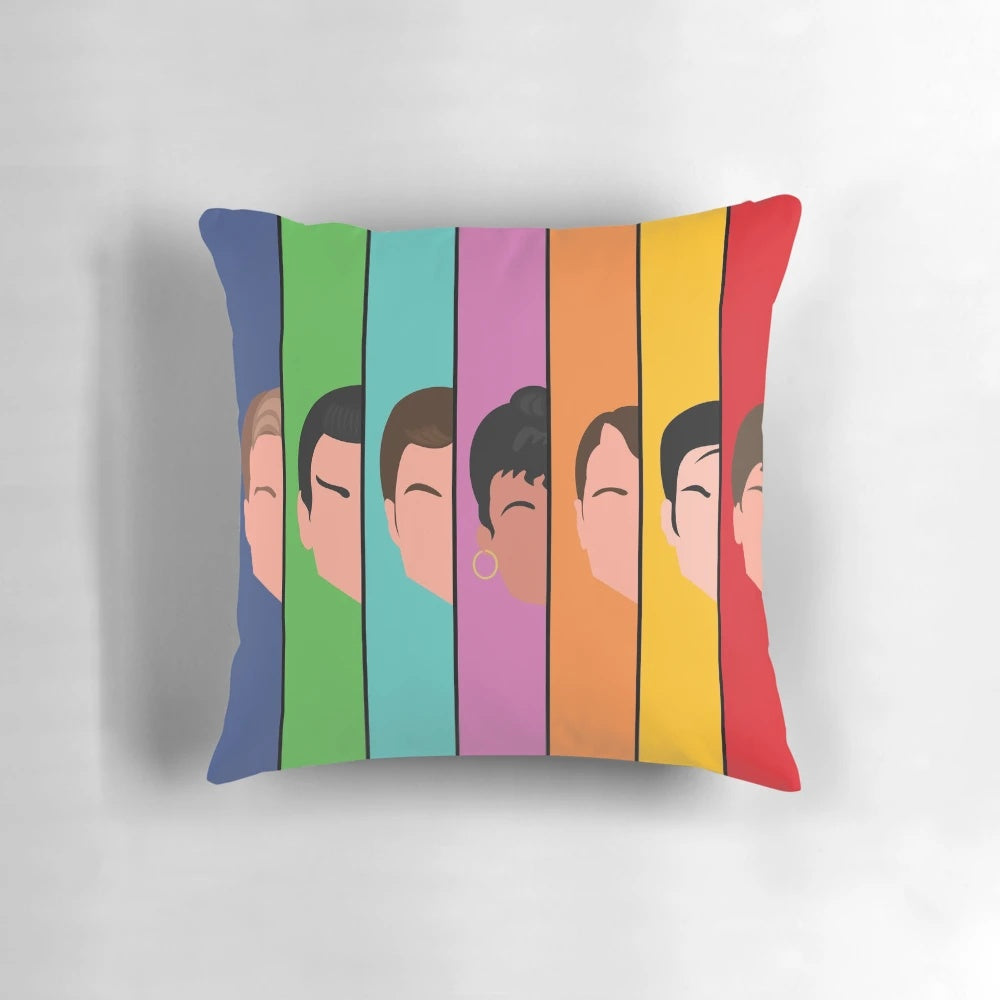 Intergalactic Crew Pillow featuring the iconic characters of the Star Trek franchise