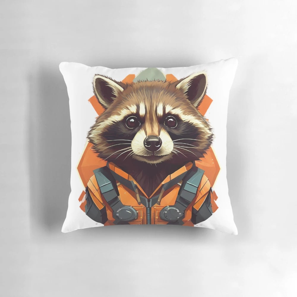 Vibrant Rocket Raccoon character pillow for sci-fi enthusiasts and space adventure fans