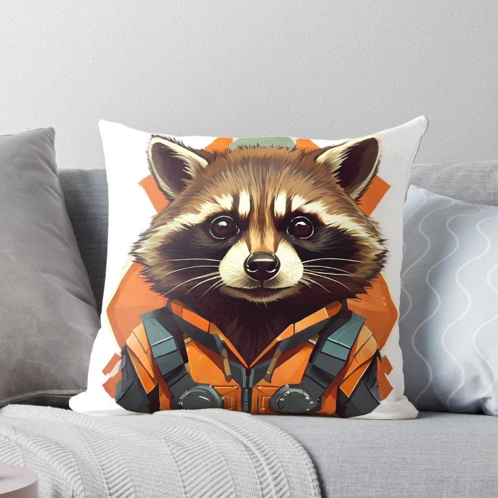 Vibrant Rocket Raccoon character pillow for sci-fi enthusiasts and space adventure fans