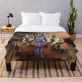 Plush blanket featuring a sand castle on the surface of Mars in a vibrant, sci-fi inspired design