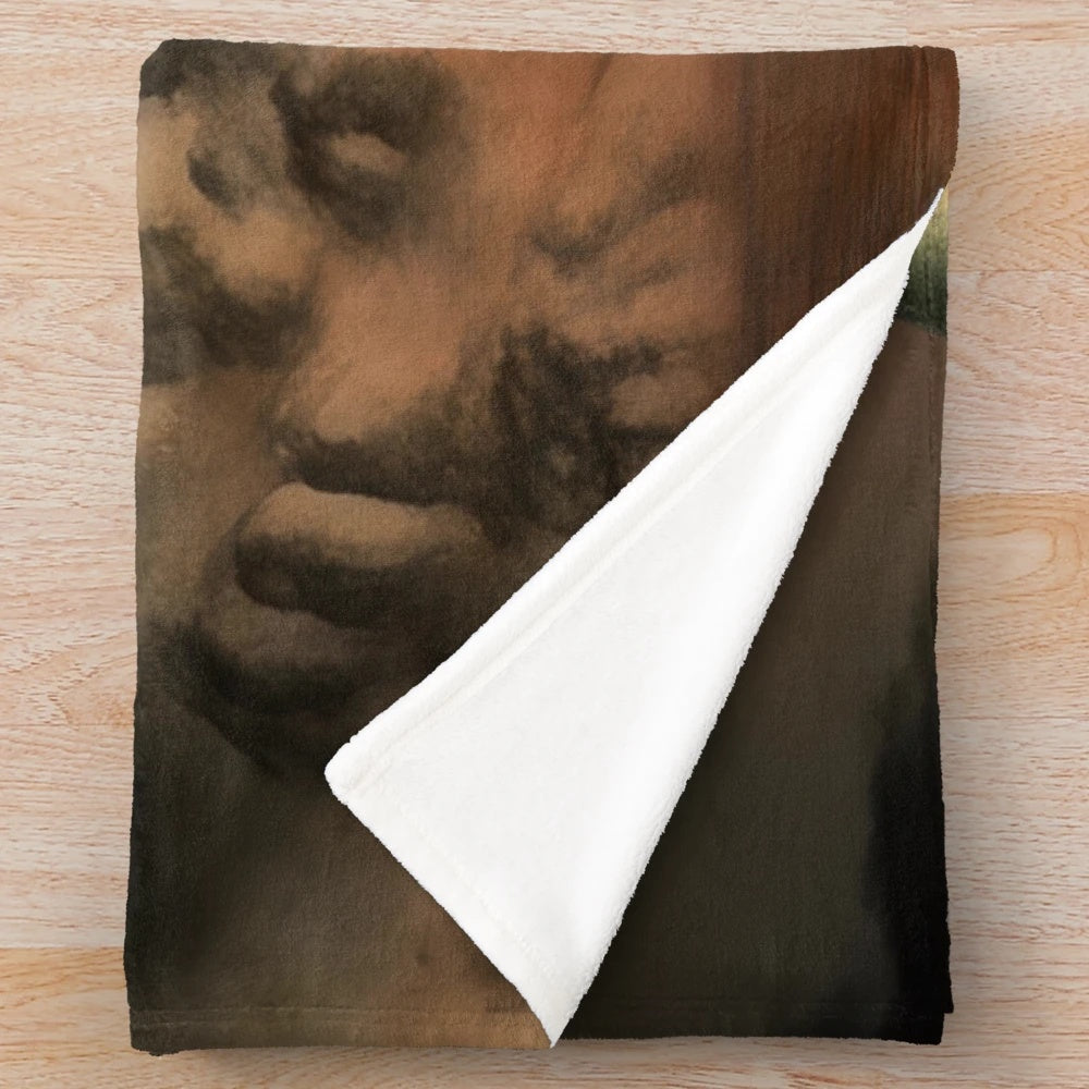Plush blanket featuring a sand castle on the surface of Mars in a vibrant, sci-fi inspired design